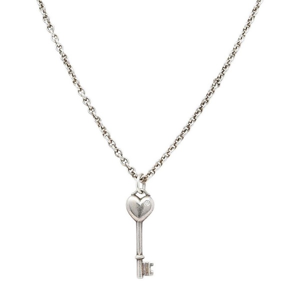Tiffany & Co. Diamond Heart Key Pendant Necklace